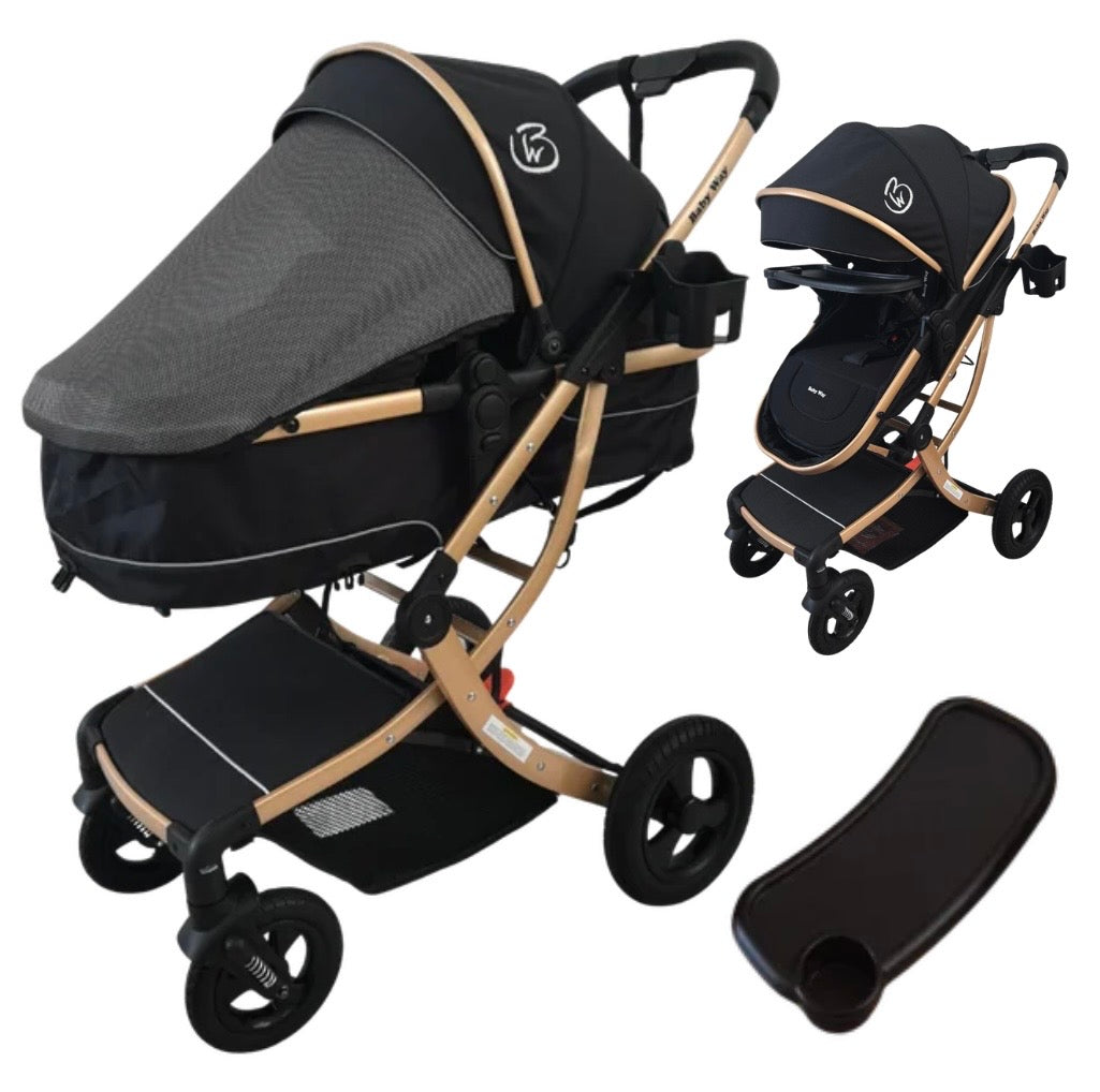 Starla Gold with Grey Colour Pack – 2-in-1 Bassinet to Seat Stroller + Food Tray