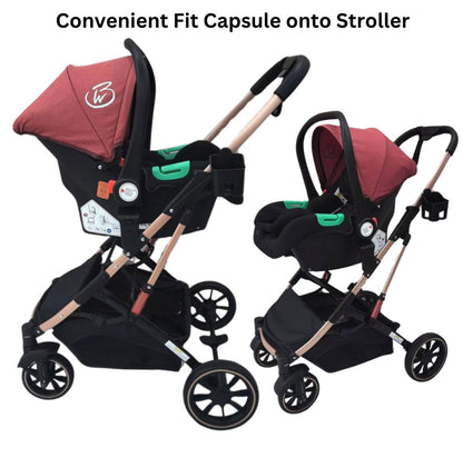 Gold Series 3-in-1 Travel System – Stroller + Bassinet + Capsule and Food Tray - Red/Gold