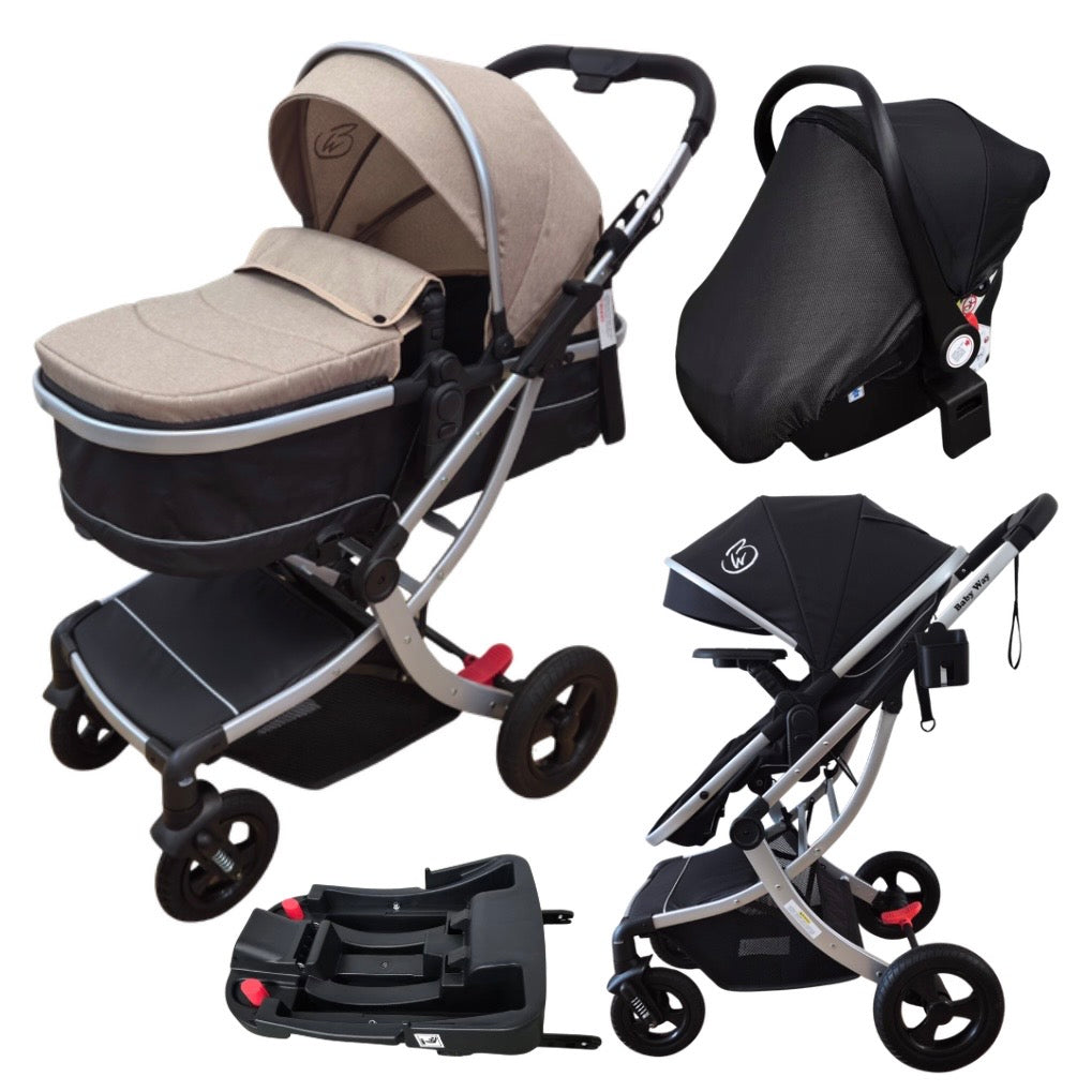Preorder - Legacy Travel System - Stroller + Bassinet + Capsule with Mattress and Food Tray - Beige Skin