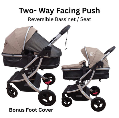 Preorder - Legacy Travel System - Stroller + Bassinet + Capsule with Mattress and Food Tray - Beige Skin