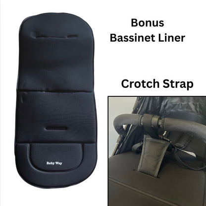 Mico Compact Folding Travel Stroller with Cup Holder and Extra Liner - BLACK