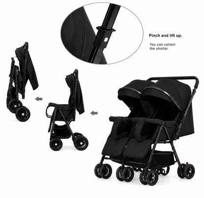 Preorder - TwinGo Black 2-Way Folding Compact Double / Twin Stroller + Rain Cover