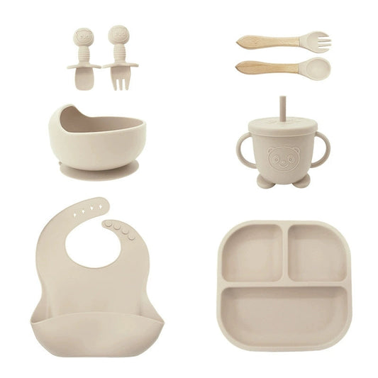 8-Piece Baby Silicone Feeding Set – Warm Sand
