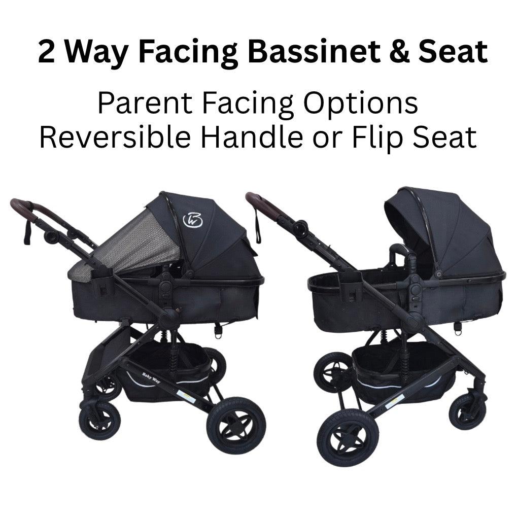 Preorder - Evolve - 3 in 1 Stroller + Bassinet + i-Size Capsule Car Seat Travel System with Mattress, Food Tray + Pink Skin