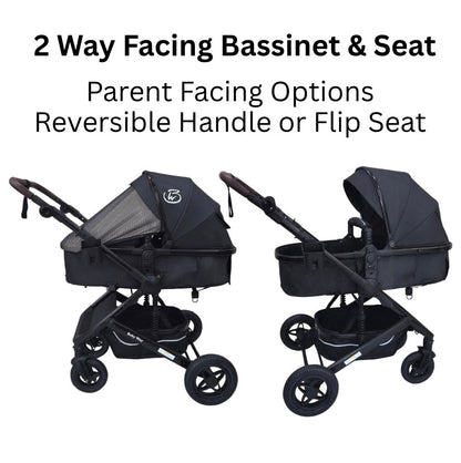 Preorder - Evolve - 3 in 1 Stroller + Bassinet + i-Size Capsule Car Seat Travel System with Mattress, Food Tray + Pink Skin