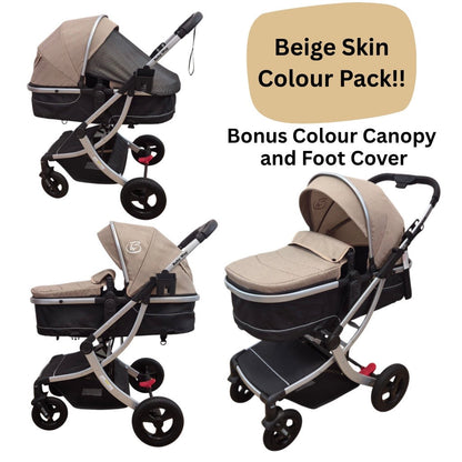 Preorder - Legacy Travel System - Stroller + Bassinet + Capsule with Mattress and Food Tray - Beige Skin