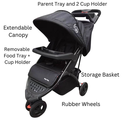 Agile 3-Wheel Compact Stroller + Food Tray + Parents Tray