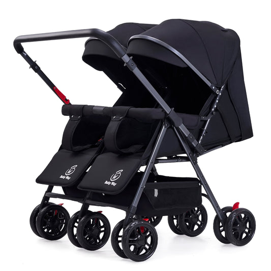 Black 2-Way Folding Compact Double / Twin Stroller + Rain Cover
