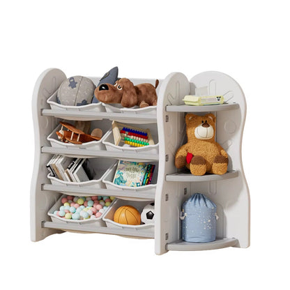 Treehouse Toy & Book Storage Shelf with 8 Bins – White & Grey