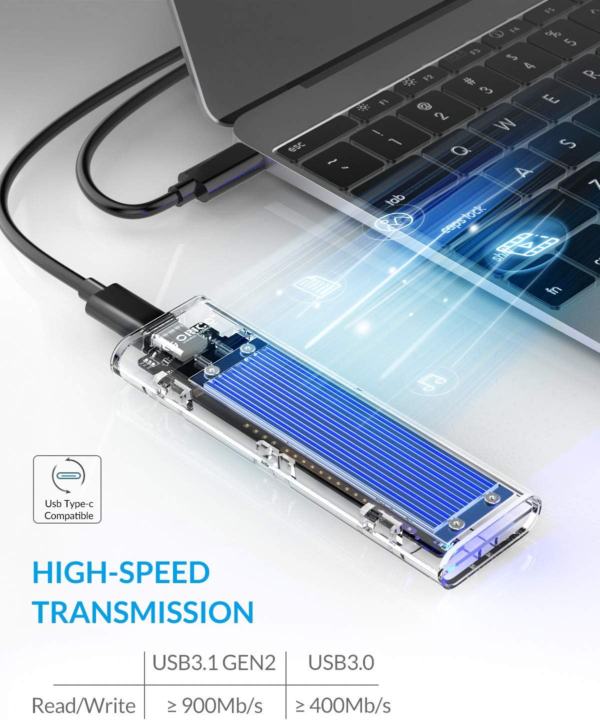 M.2 Enclosure Tool-Free USB3.1 Type-C Gen2 10Gbps to M.2 SSD Enclosure