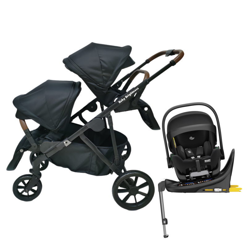 Pre-order Double Pram – Luxe Twin Stroller with Reclining Car Seat and Rotating ISOFIX Base