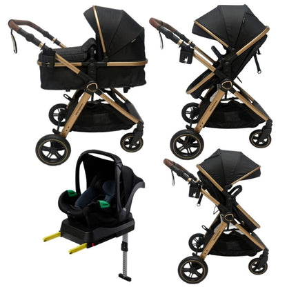 Pre-order Skyra 2-in-1 Newborn Pram & Bassinet Stroller with Car Seat and ISOFIX Base (Black/Gold)