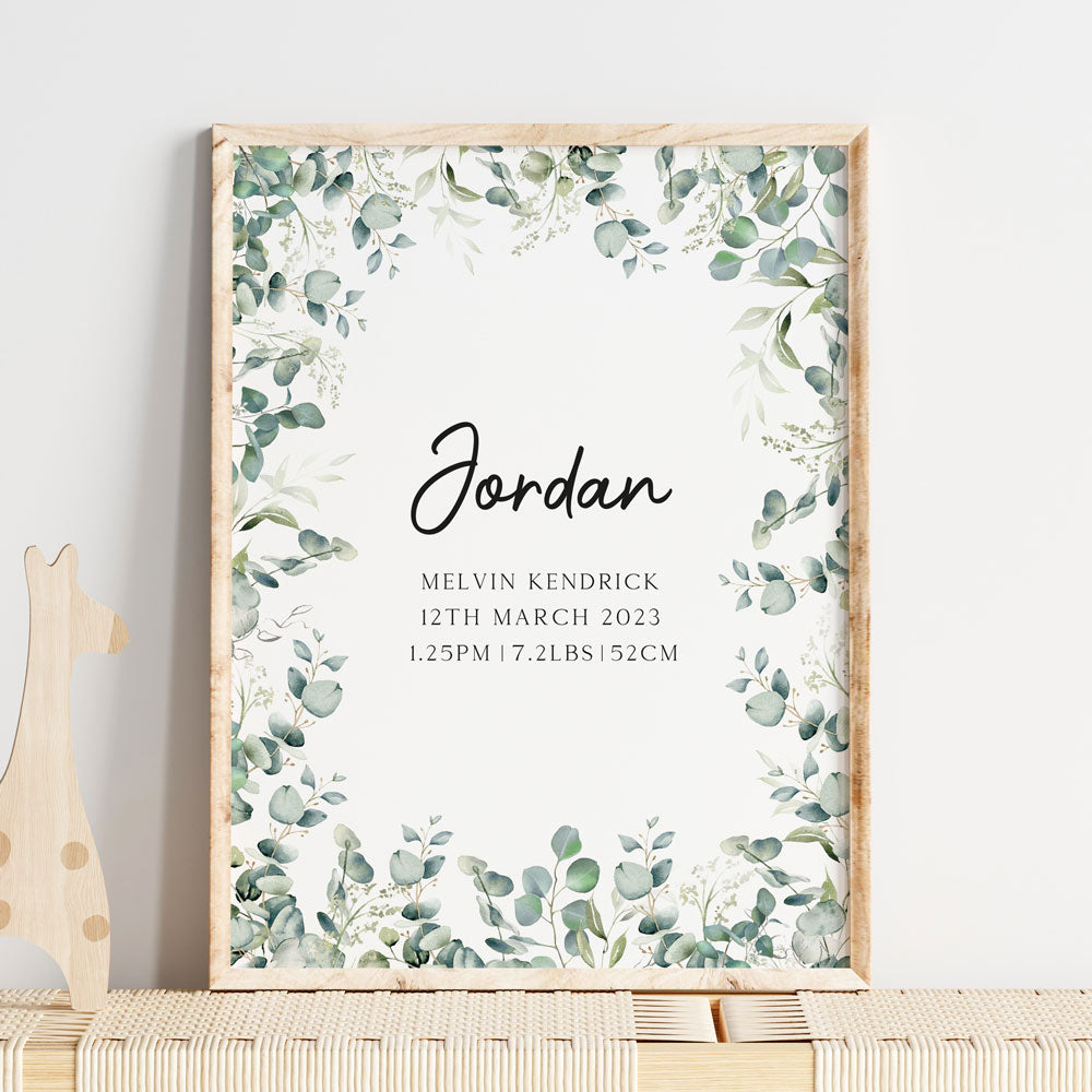 Wall Print |  Eucalyptus Birth Detail Keepsake Print