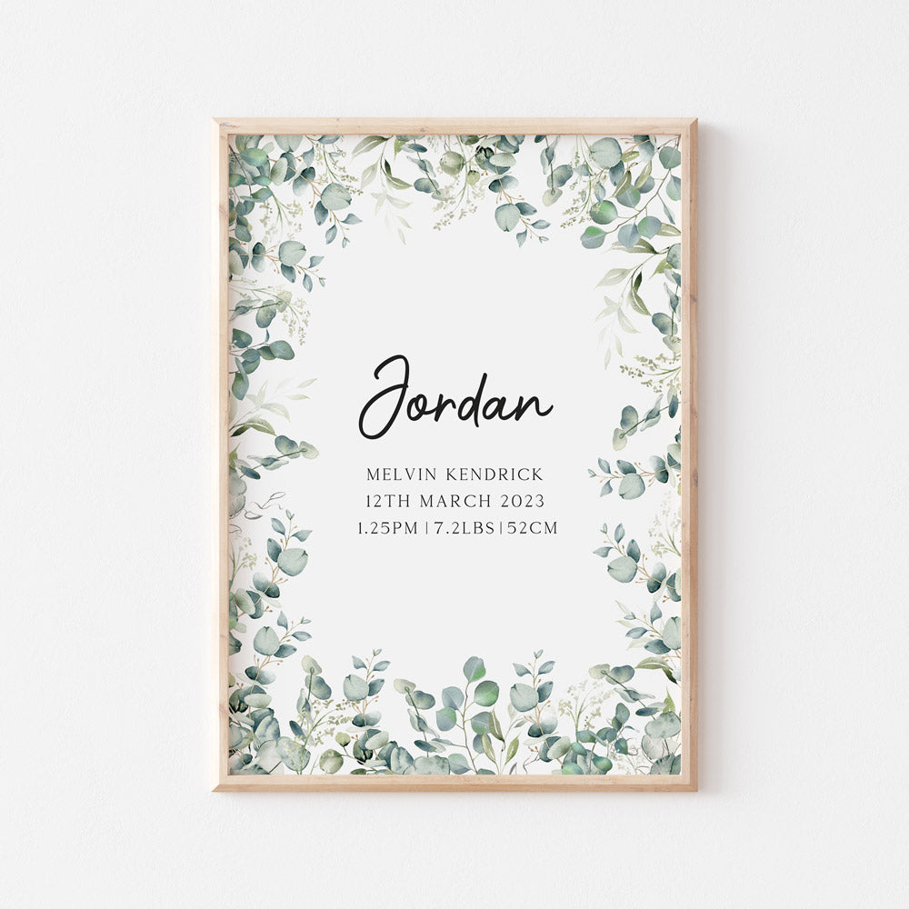 Wall Print |  Eucalyptus Birth Detail Keepsake Print