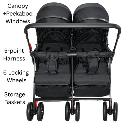 Preorder - TwinGo Black 2-Way Folding Compact Double / Twin Stroller + Rain Cover
