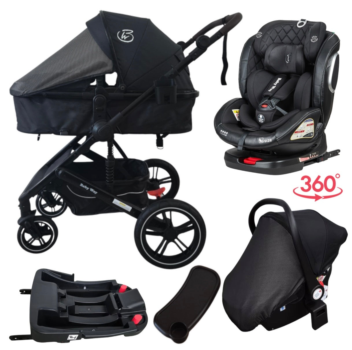 Preorder - Supra Black Bundle - 4in1 Stroller Buggy + Bassinet + Capsule with ISOFIX Base Combo with i-Size Royal 360 Rotating Convertible Car Seat
