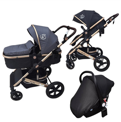 Preorder - Supra 3-in-1 Travel System – Stroller + Bassinet + Capsule Car Seat and Mattress - Black Gold + Colour Options
