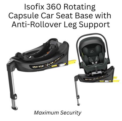 Crown i-Size Reclining Capsule Car Seat and ISOFIX 360 Rotating Capsule Base - OLIVE