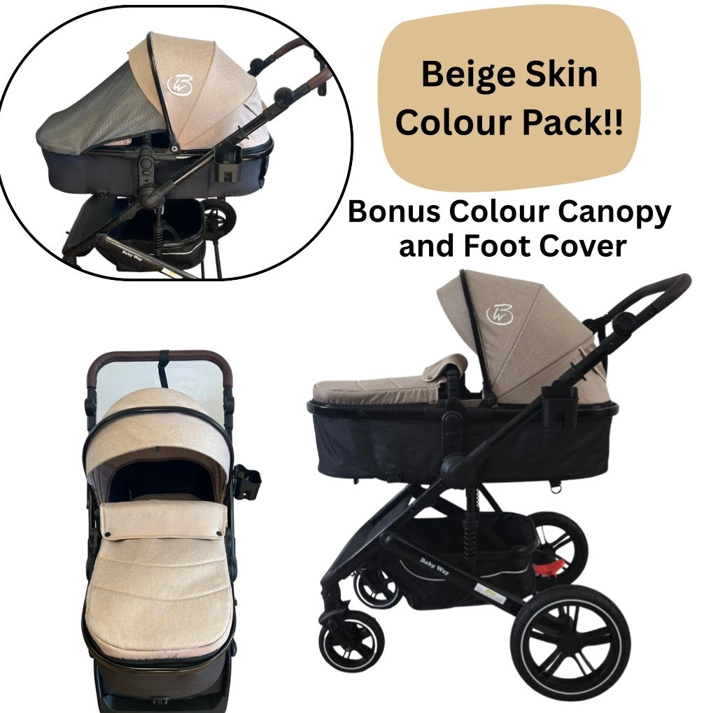 Preorder - Supra Black - 3in1 Stroller + Bassinet + Capsule Travel System with Sunshade Sets and Food Tray & Beige Colour Pack