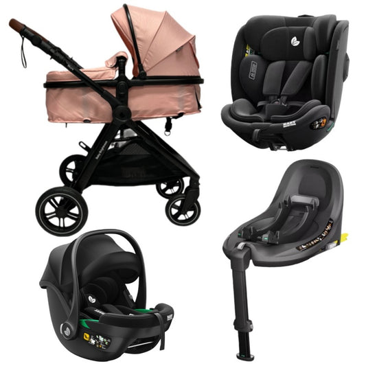 Pre-order Skyra 2-in-1 Newborn Pram & Bassinet Stroller + infant capsule + 360 car seat with Rotating ISOFIX Base (Pink)