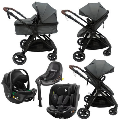 Skyra 2-in-1 Newborn Pram & Bassinet Stroller + infant capsule + 360 car seat with Rotating ISOFIX Base (Grey)