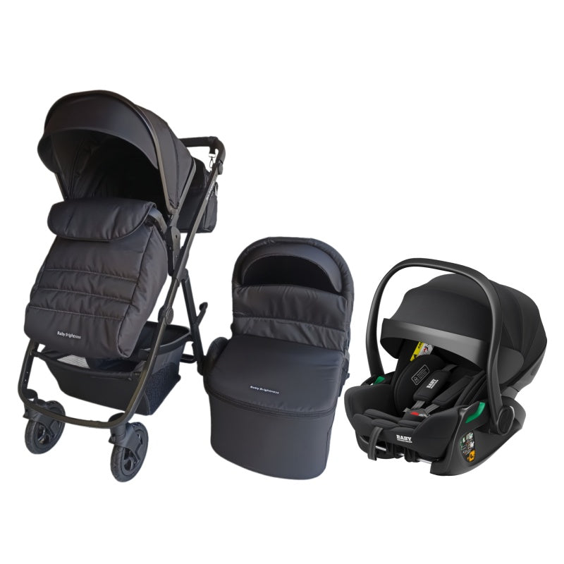 Pre-order Newborn Pram – Palms 2+ Stroller with Carrycot and Reclining Car Seat (Black)