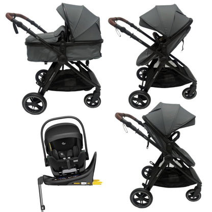 Skyra 2-in-1 Newborn Pram & Bassinet Stroller and Reclining Car Seat with Rotating ISOFIX Base(Grey)