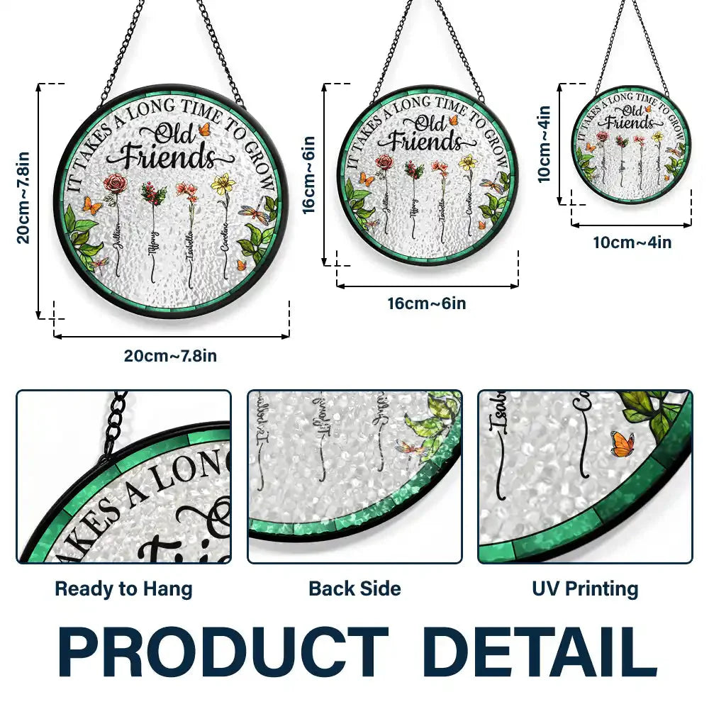 Birth Flower Grow An Old Friend - Personalized Stained Glass Window Hanging Suncatcher