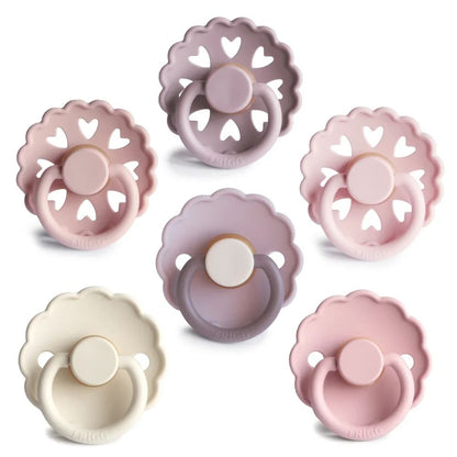 6 Pink Silicone Pacifiers designed to mimic the breastfeeding style from babies 0-18 months.
