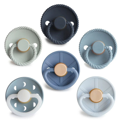 6 Blue Silicone Pacifiers designed to mimic the breastfeeding style from babies 0-18 months.