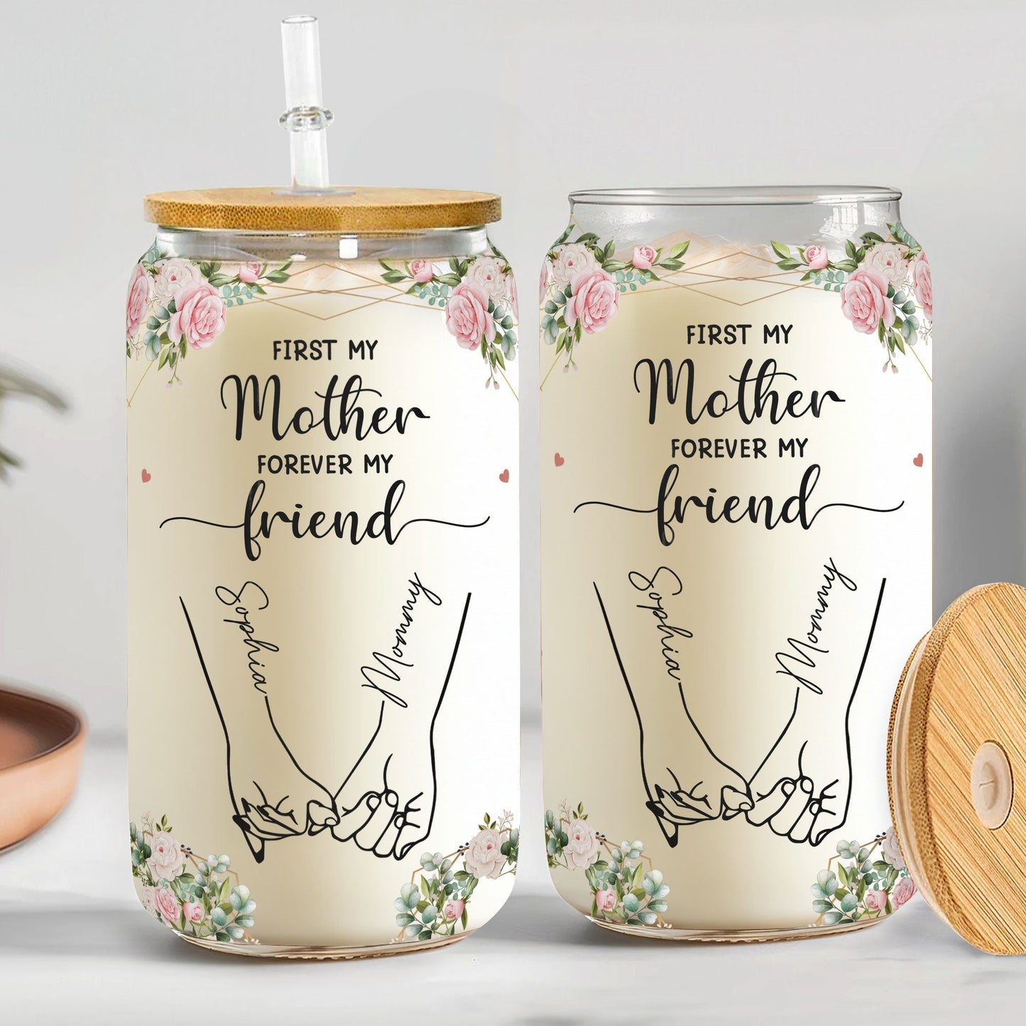 Personalized Clear Glass Cup-First My Mother Forever My Friend