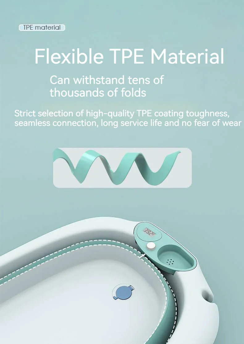 Foldable Bath Tub for Newborn, Baby & Kids With Thermometer-Grey