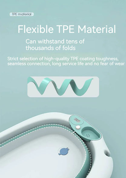 Foldable Bath Tub for Newborn, Baby & Kids With Thermometer-Grey