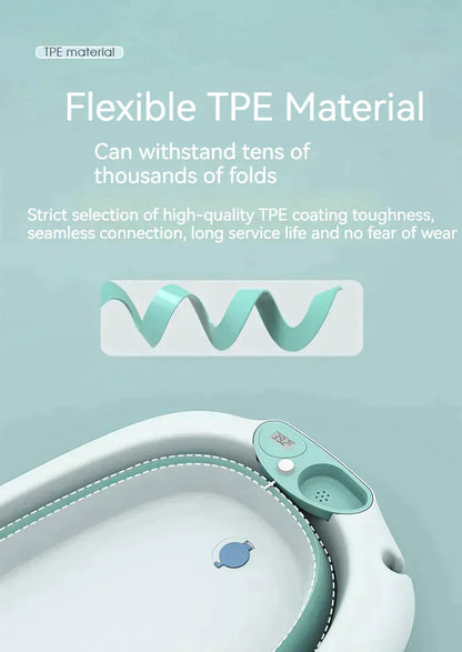 Foldable Baby Bath Tub & Soft Drying Bath Seat -Grey & Blue