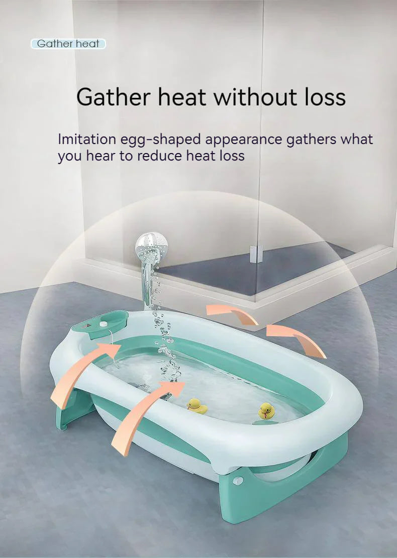 Foldable Bath Tub for Newborn, Baby & Kids With Thermometer-Grey
