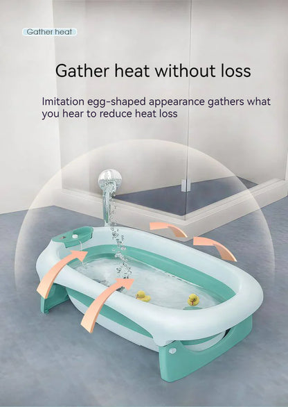 Foldable Bath Tub for Newborn, Baby & Kids With Thermometer-Grey