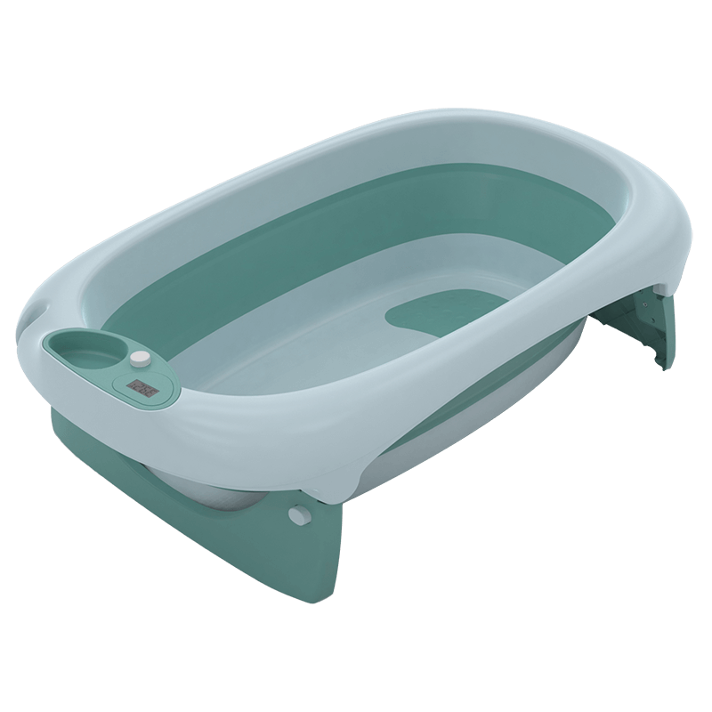 Foldable Baby Bath Tub & Soft Drying Bath Seat -Green/ Blue