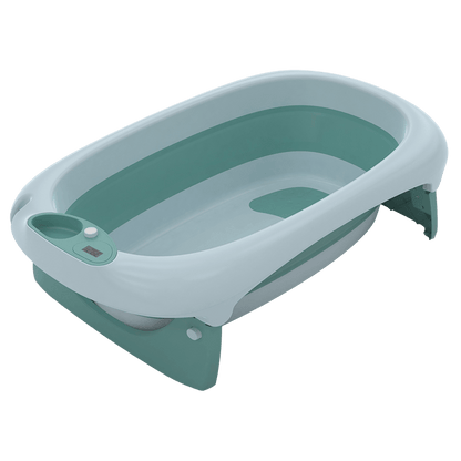 Foldable Baby Bath Tub & Soft Drying Bath Seat -Green/ Blue