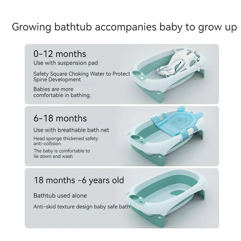 Foldable Bath Tub for Newborn, Baby & Kids With Thermometer-Grey