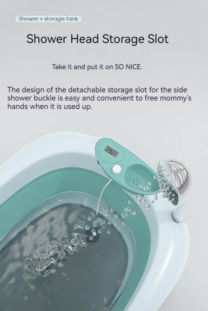 Foldable Bath Tub for Newborn, Baby & Kids With Thermometer-Grey