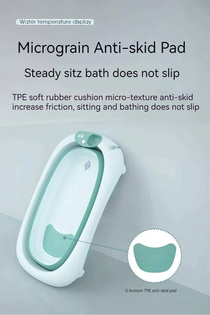 Foldable Baby Bath Tub & Soft Drying Bath Seat -Green/ Blue