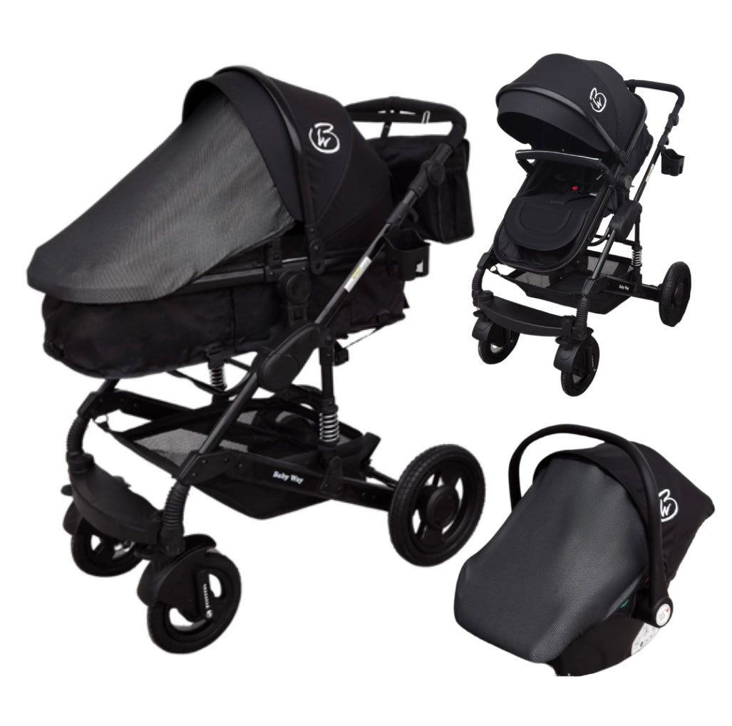 Ultra – 3 in 1 Stroller + Bassinet + Capsule Combo with Sunshade Sets and Food Tray - Black