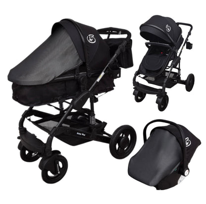 Ultra – 3 in 1 Stroller + Bassinet + Capsule Combo with Sunshade Sets and Food Tray - Black