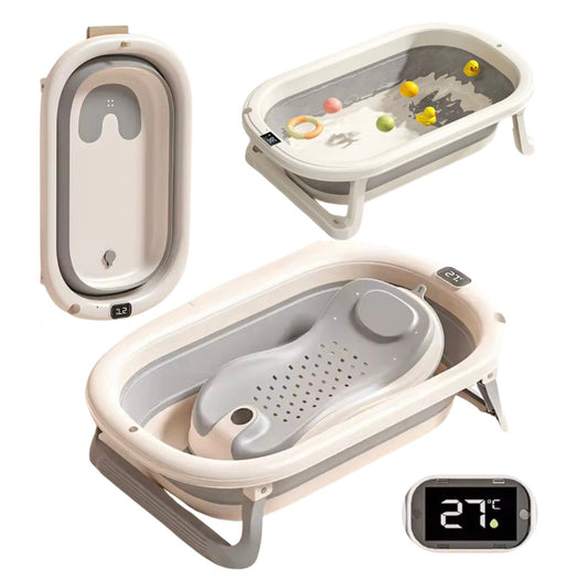 Preorder - Foldable Baby Bath with Digital Thermometer & Newborn Support Rack - GREY