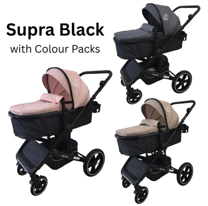 Preorder - Supra Black - 3in1 Stroller + Bassinet + Capsule Travel System with Sunshade Sets and Food Tray