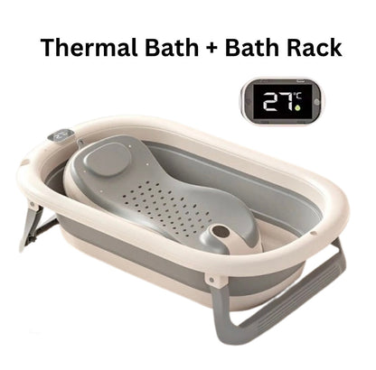 Foldable Baby Bath with Digital Thermometer & Newborn Support Rack - GREY