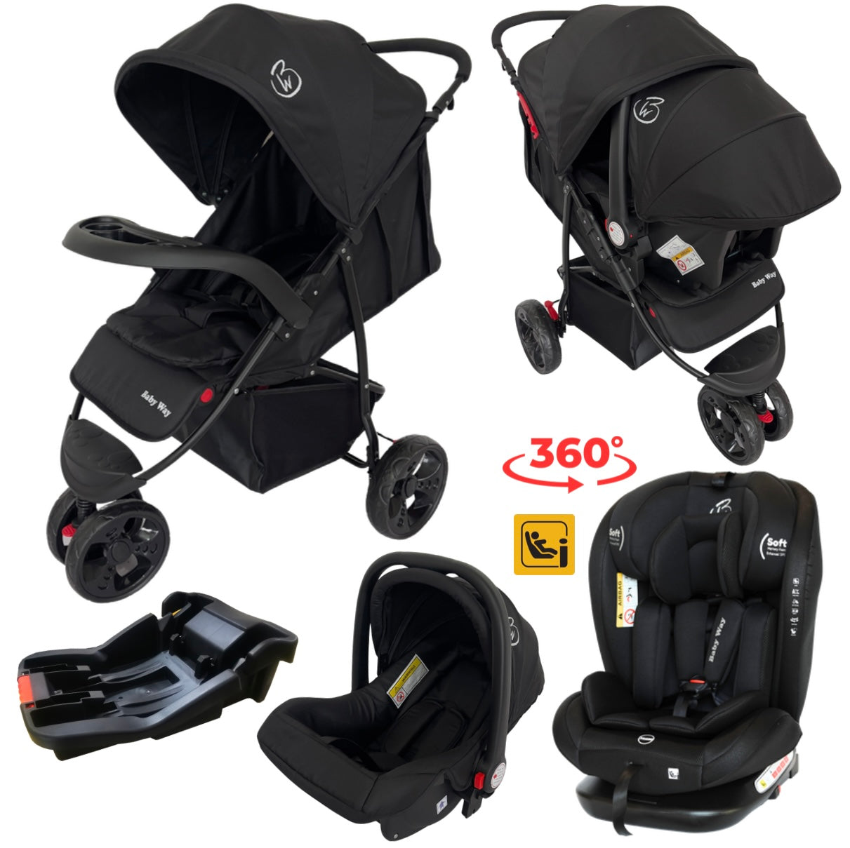 Explorer 3-Wheeler 4in1 Travel System Bundle - Stroller + Capsule + Base + All-Rider 360 Rotating Car Seat