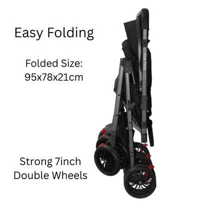 Preorder - TwinGo Black 2-Way Folding Compact Double / Twin Stroller + Rain Cover