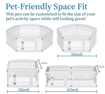 2 in 1 Pet House and Adjustable Play Pen – 6 Panels with Lockable Door & Roof