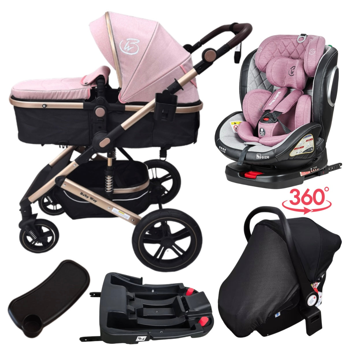 Preorder - Supra Pink Bundle - 4in1 Stroller Buggy + Bassinet + Capsule with ISOFIX Base Combo + Royal 360 Rotating Convertible Car Seat